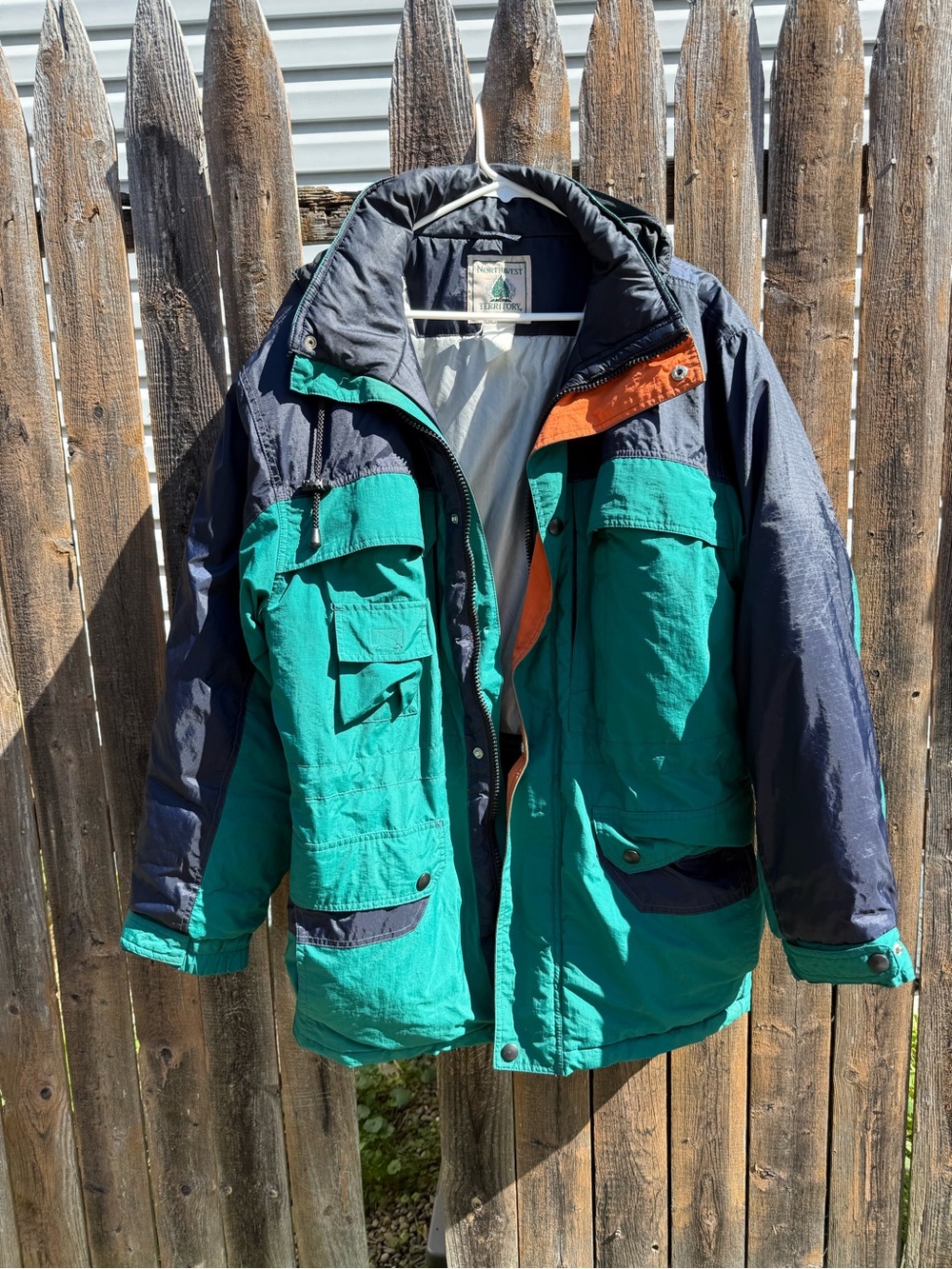 Vintage Northwest Territory Green & Navy Colorblock Ski Jacket with Orange Trim